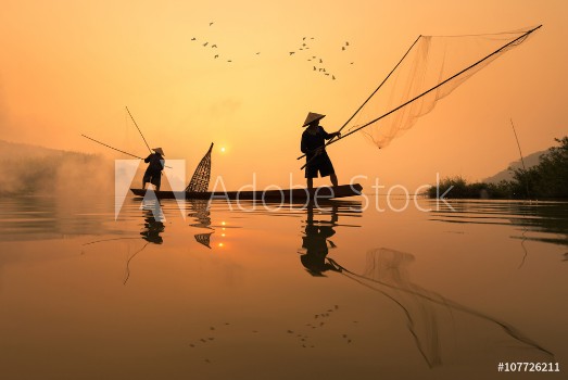 Picture of Fishermans is fishing in Mekong river in the morning at Nongkhai province Thailand